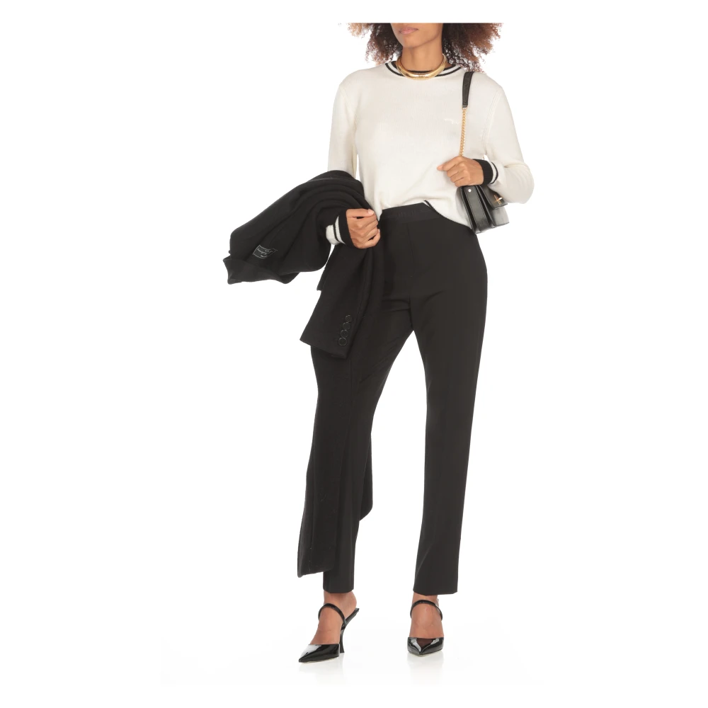 Msgm Zwarte Wollen Jas Peak Revers Black Dames