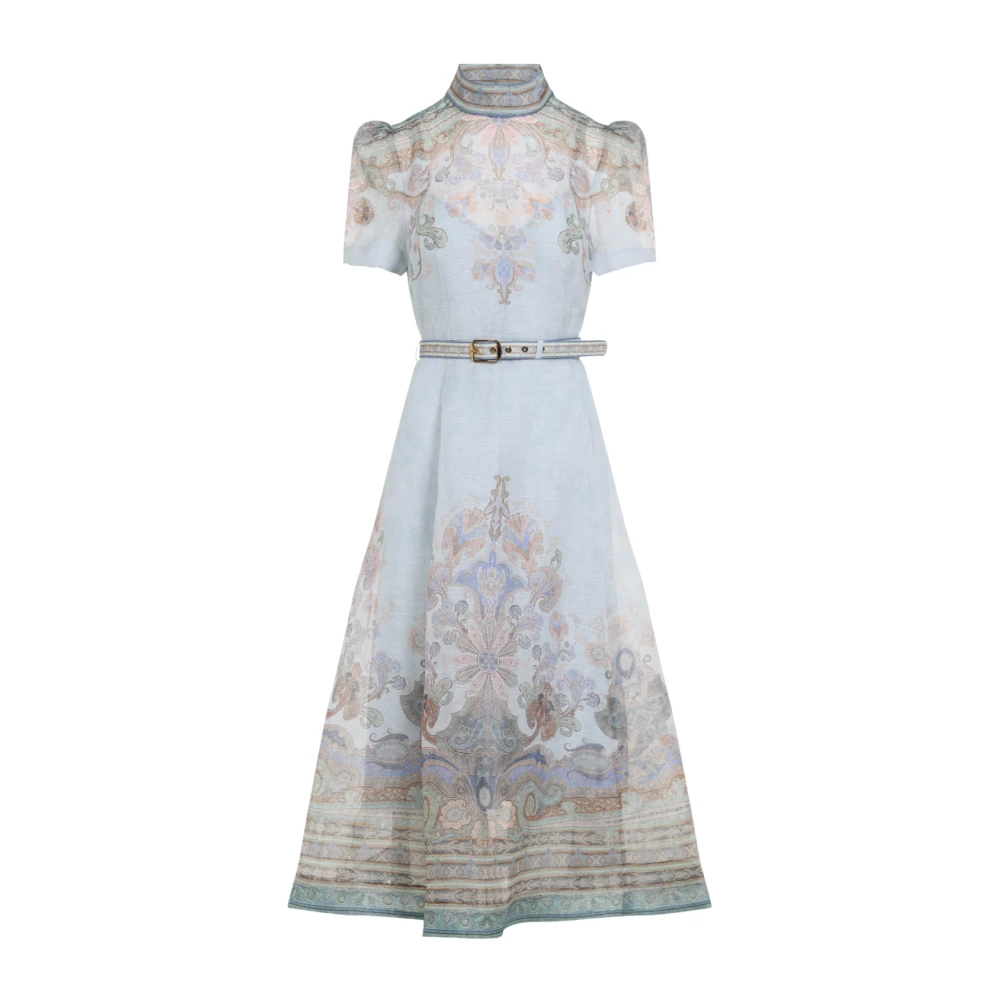 Zimmermann Blauwe Linnen Zijden Jurk Multicolor Dames