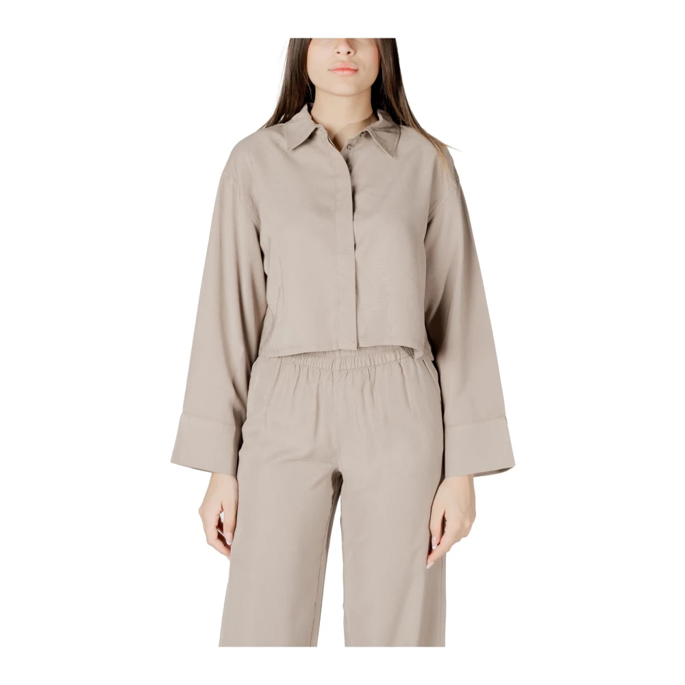 Only Women's Beige Casual Shirt And Pants Set