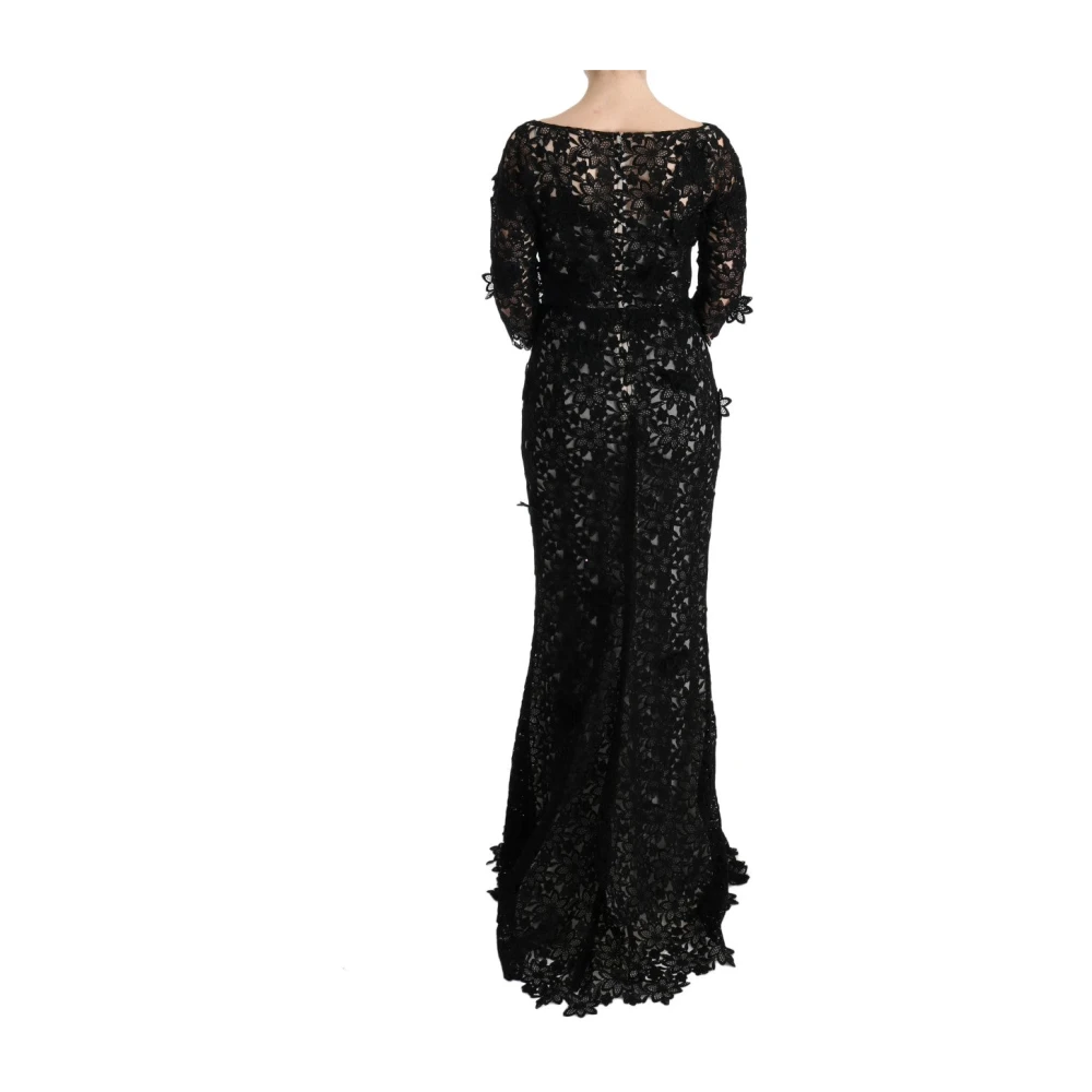 Dolce & Gabbana Zwarte Bloemen Lange Jurk Black Dames