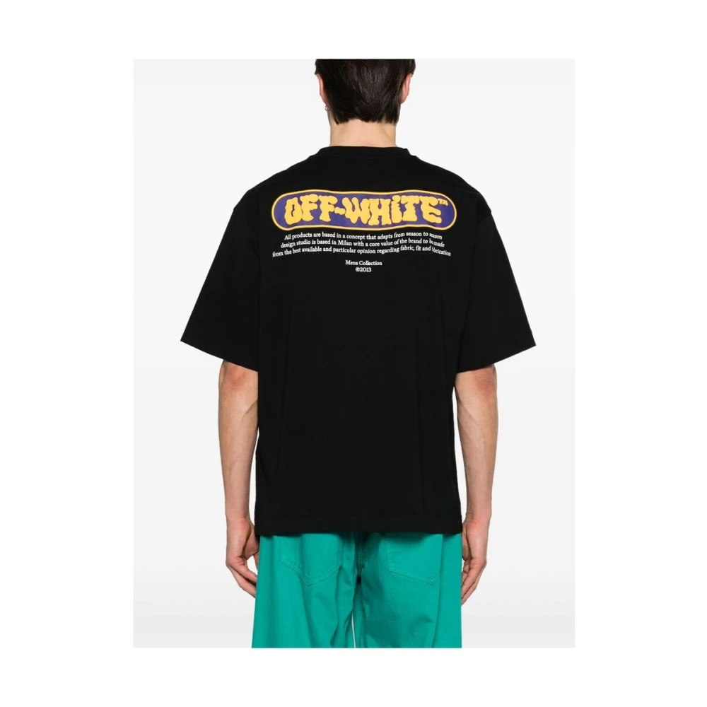 Off White Zwart Crew Neck Logo Print T-shirt Black Heren