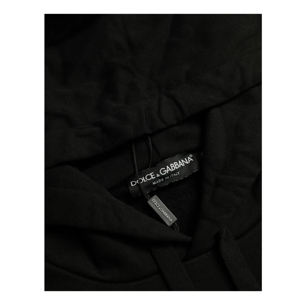 Dolce & Gabbana Zwarte Katoenen Hoodie Logo Patch Black Heren
