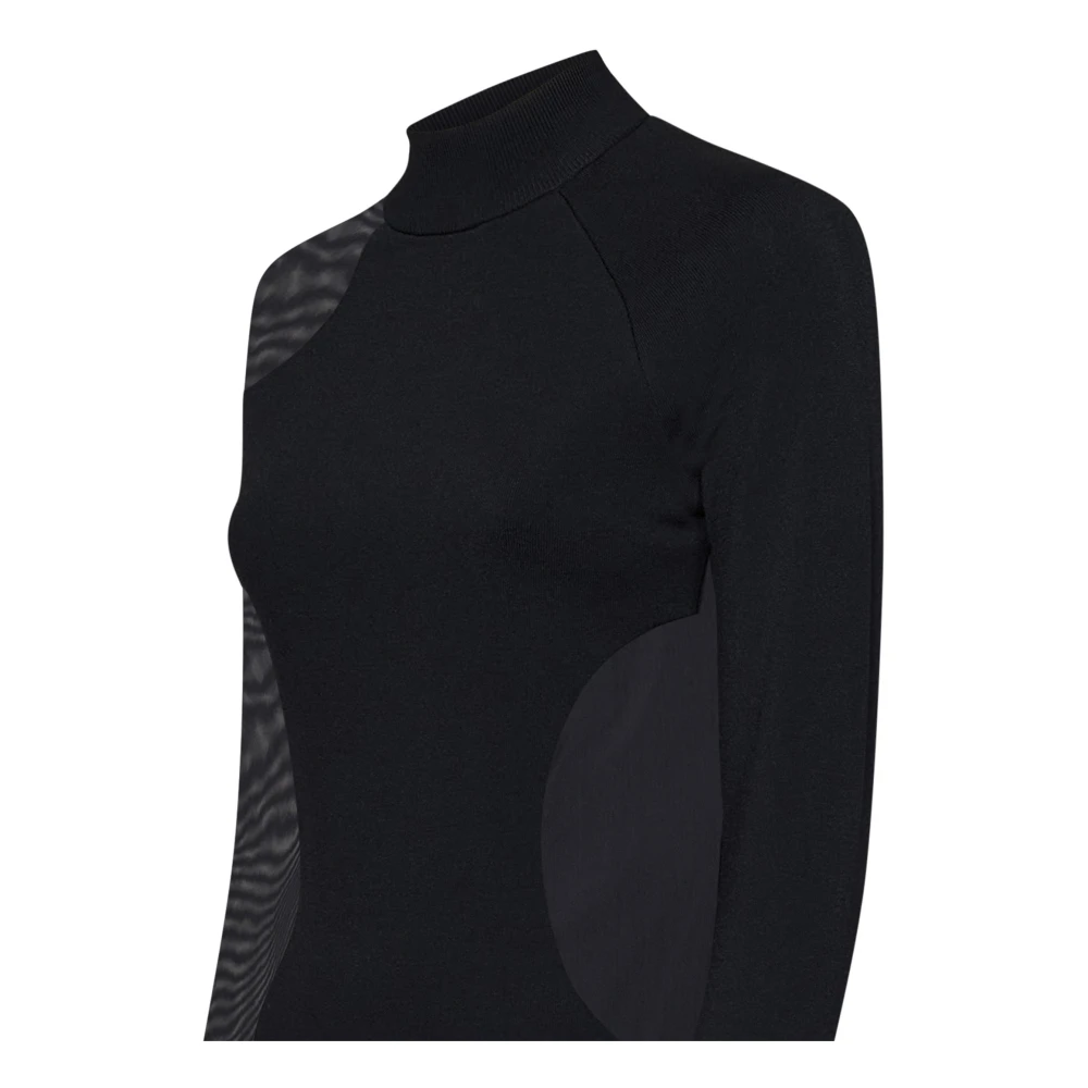 Y-3 Zwart Geribbelde Coltrui met Mesh Inzetstukken Black Dames
