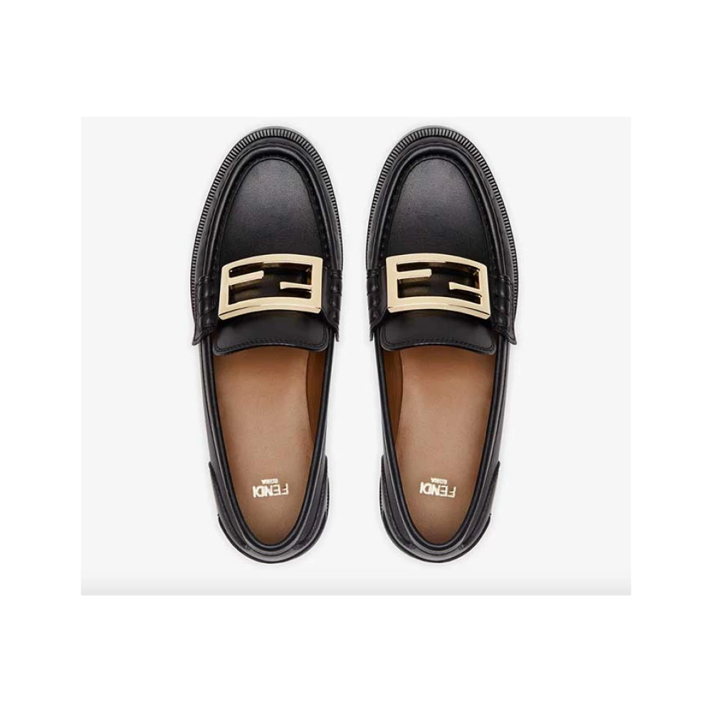 Fendi Zwarte Leren Loafer Black Dames