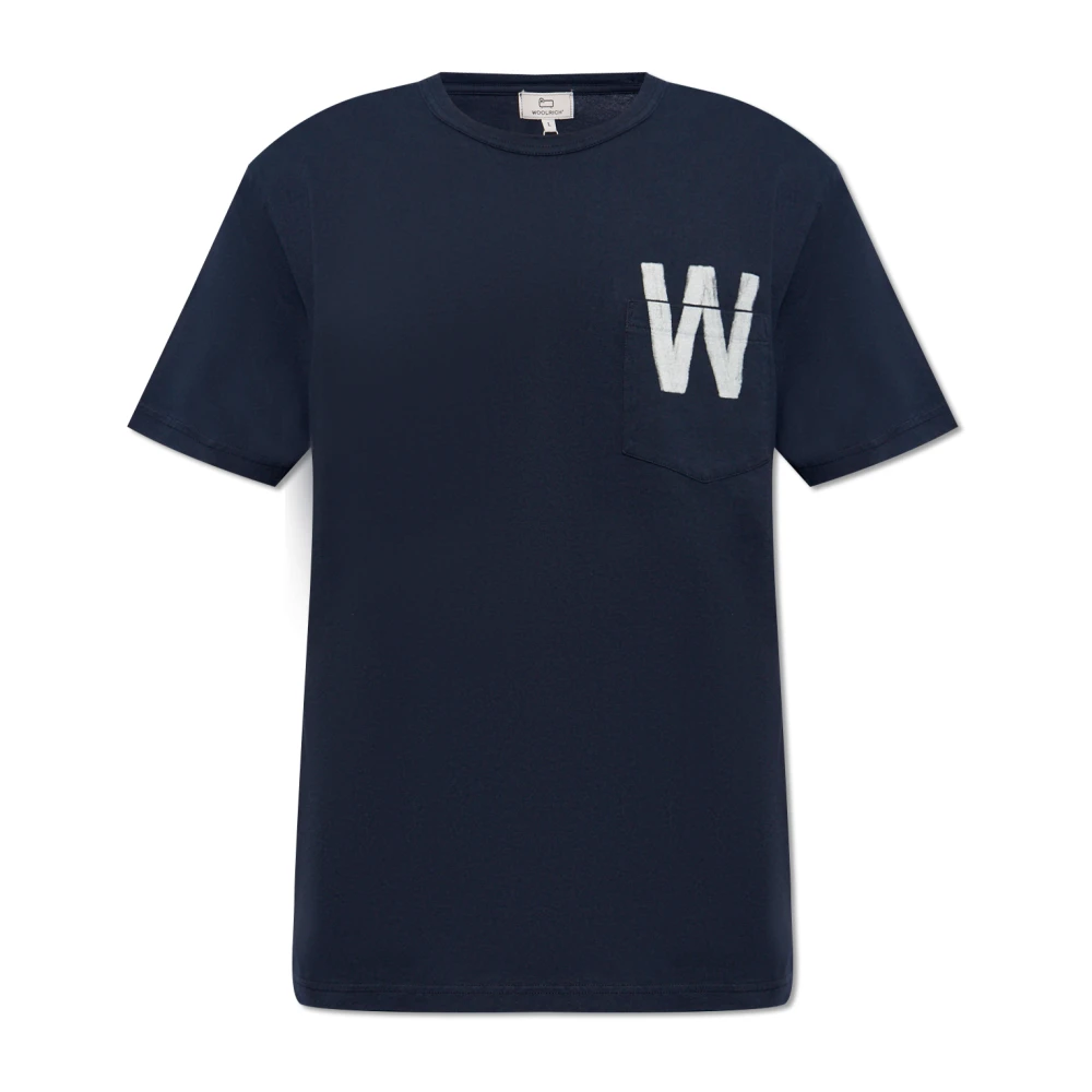Woolrich Blauw Crew Neck T-shirt met Zakje Blue Heren