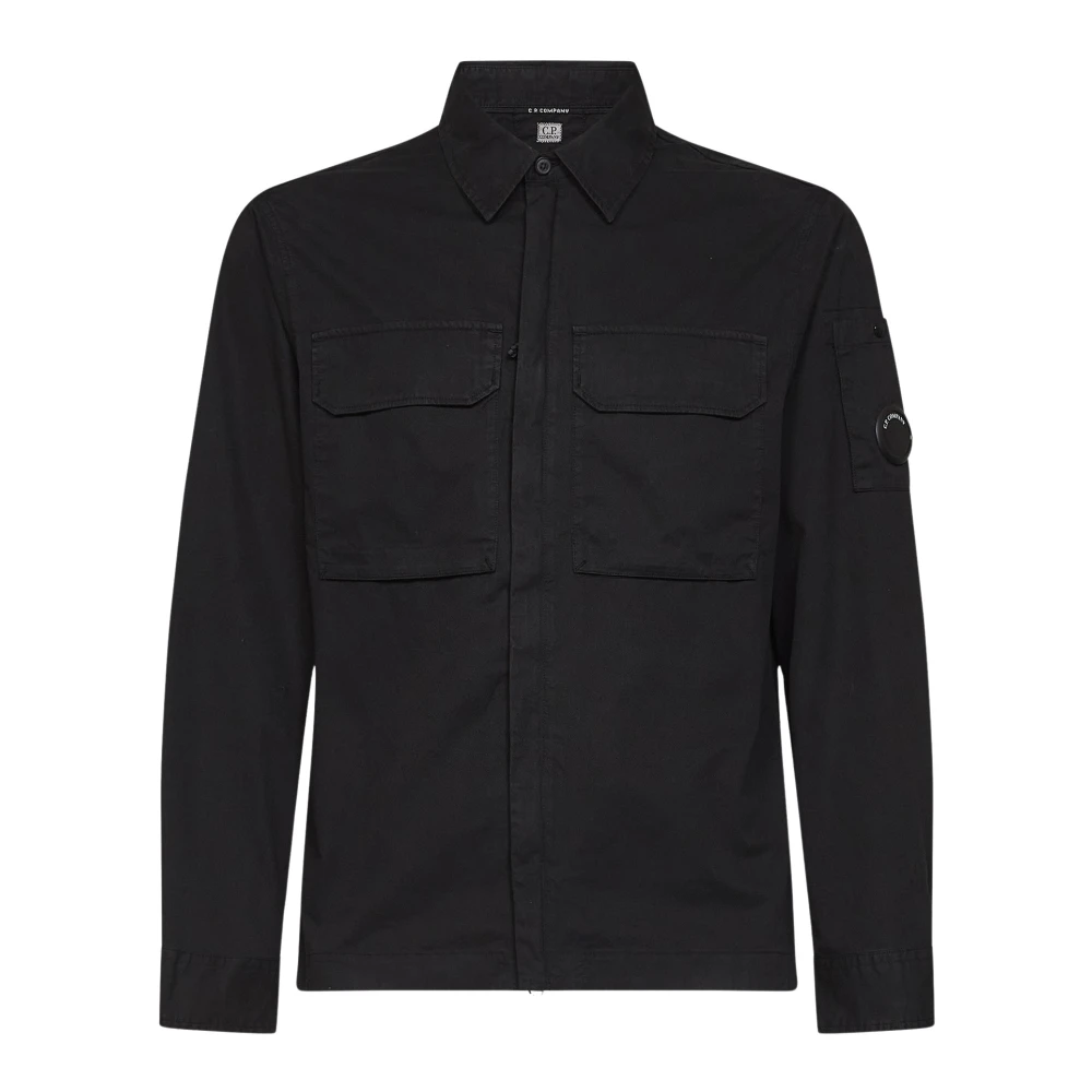 C.p. Company Men's Black Light Jackets, L, Zip-Up Overshirt