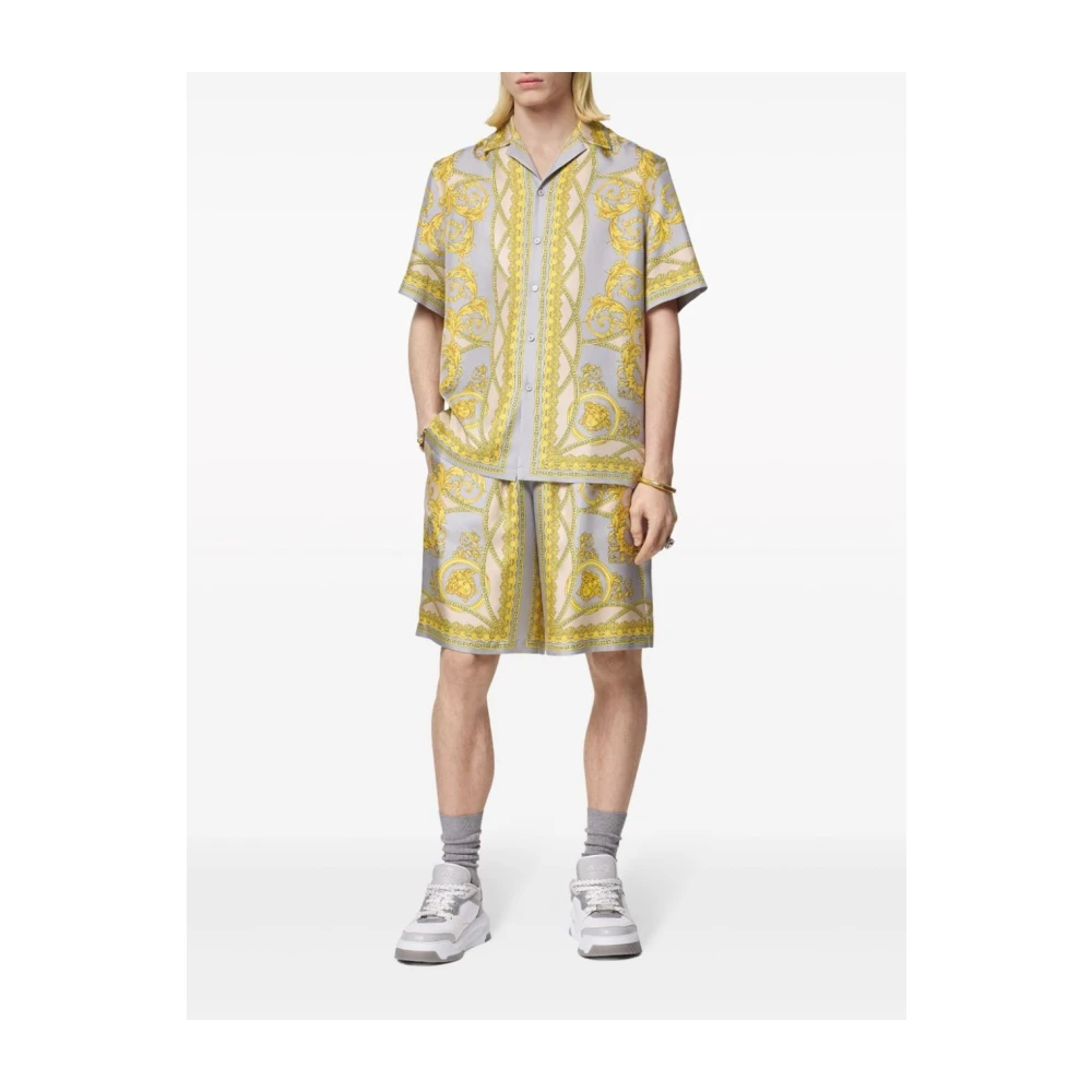 Versace Gouden Zijden Print Shorts Multicolor Heren