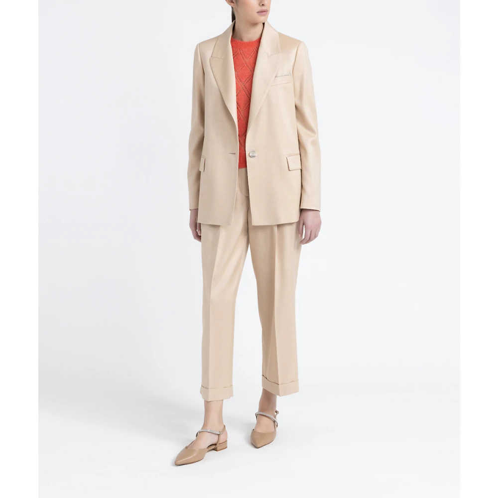 PESERICO Single-breasted blazer in wol en glanzende viscose jaspé flanel Brown Dames