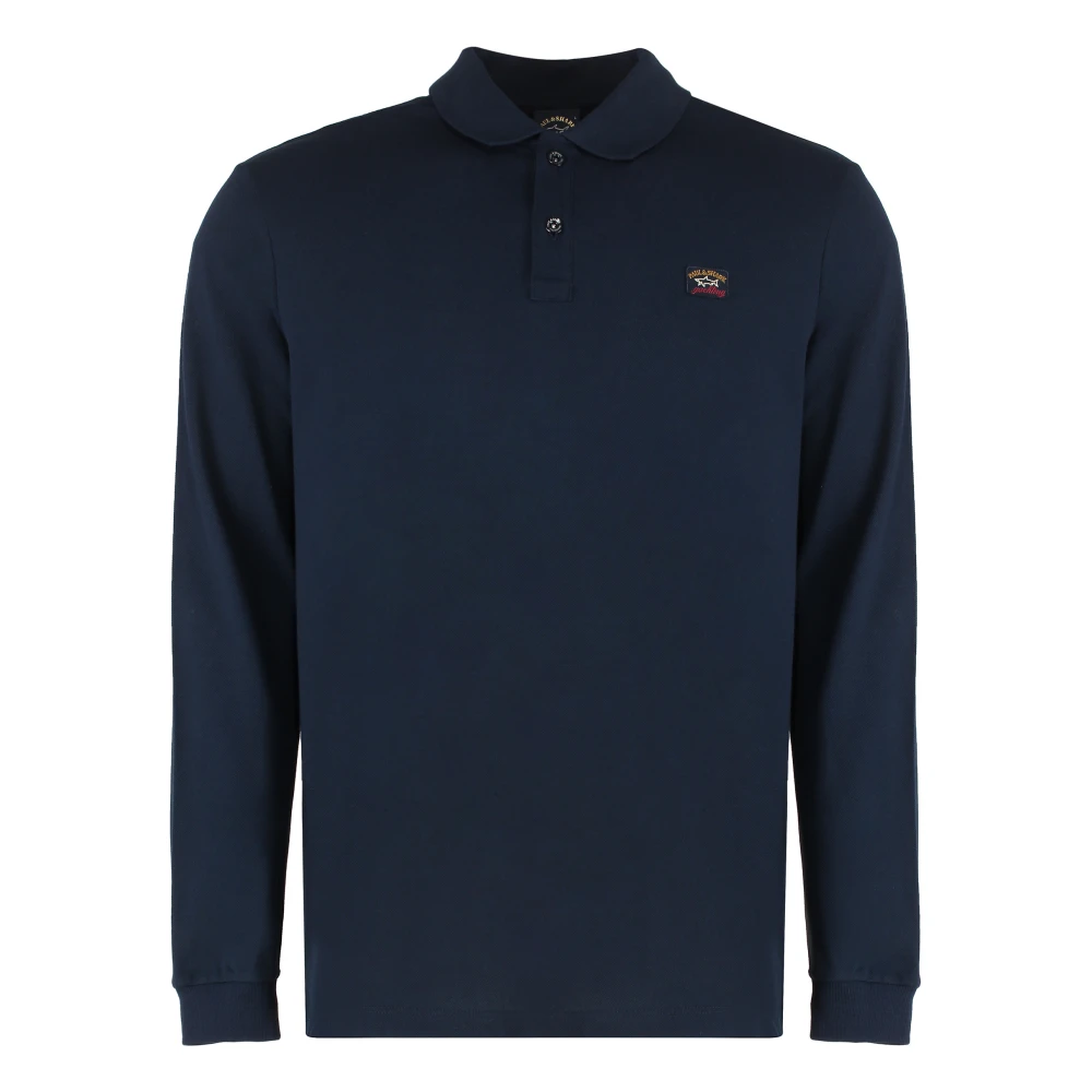PAUL & SHARK Katoenen Polo Shirt met Geribbelde Randen Blue Heren