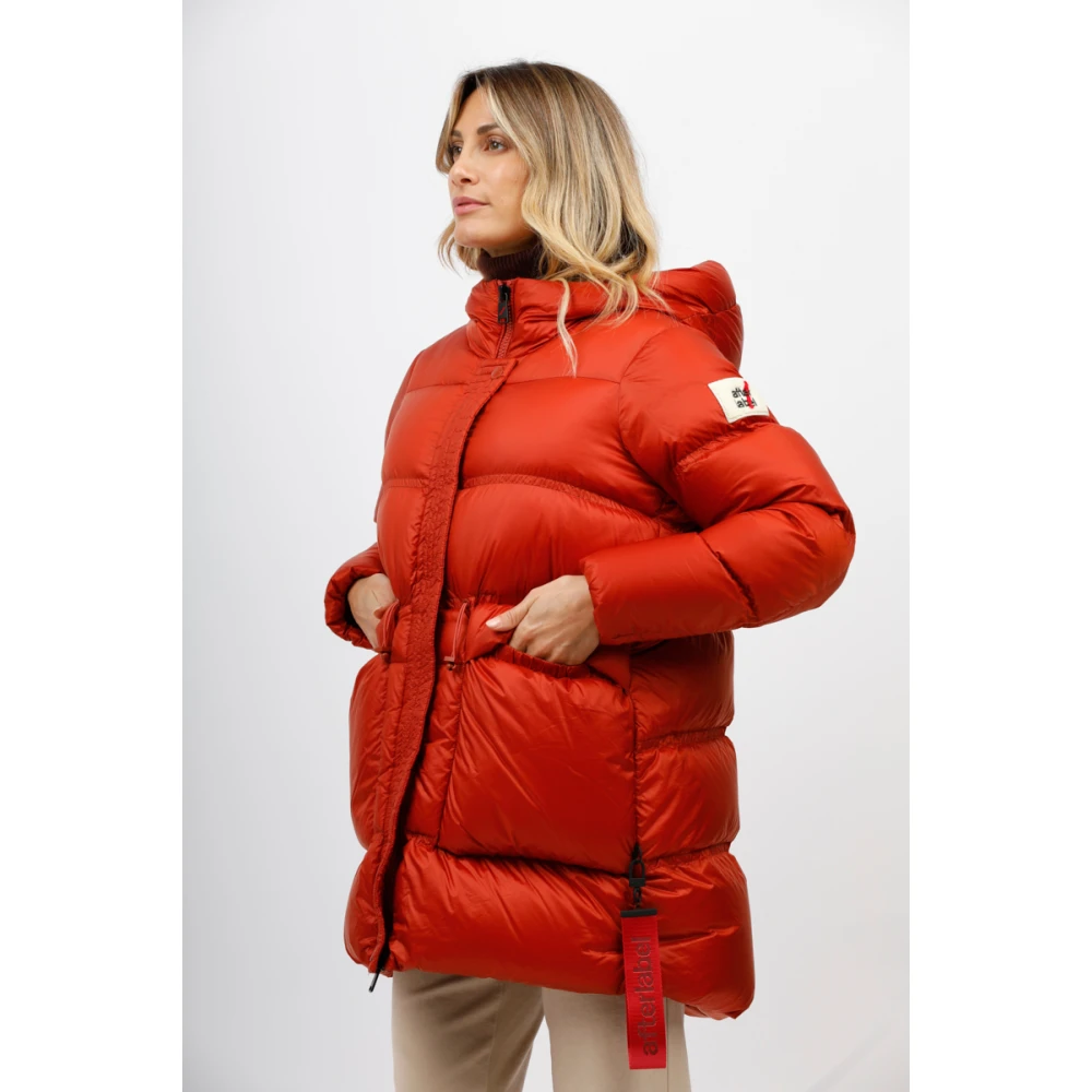 Afterlabel Glanzende Nylon Horizontaal Gewatteerde Jas Orange Dames