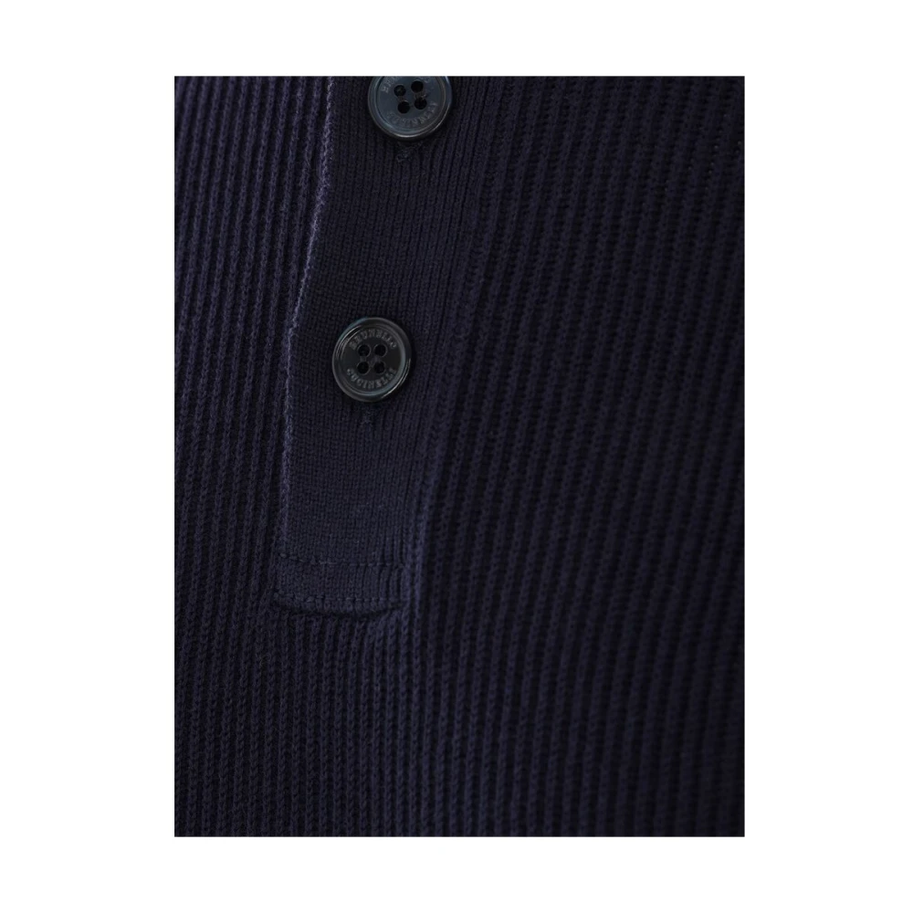 BRUNELLO CUCINELLI Navy Blue Polo Kraag Sweater Blue Heren