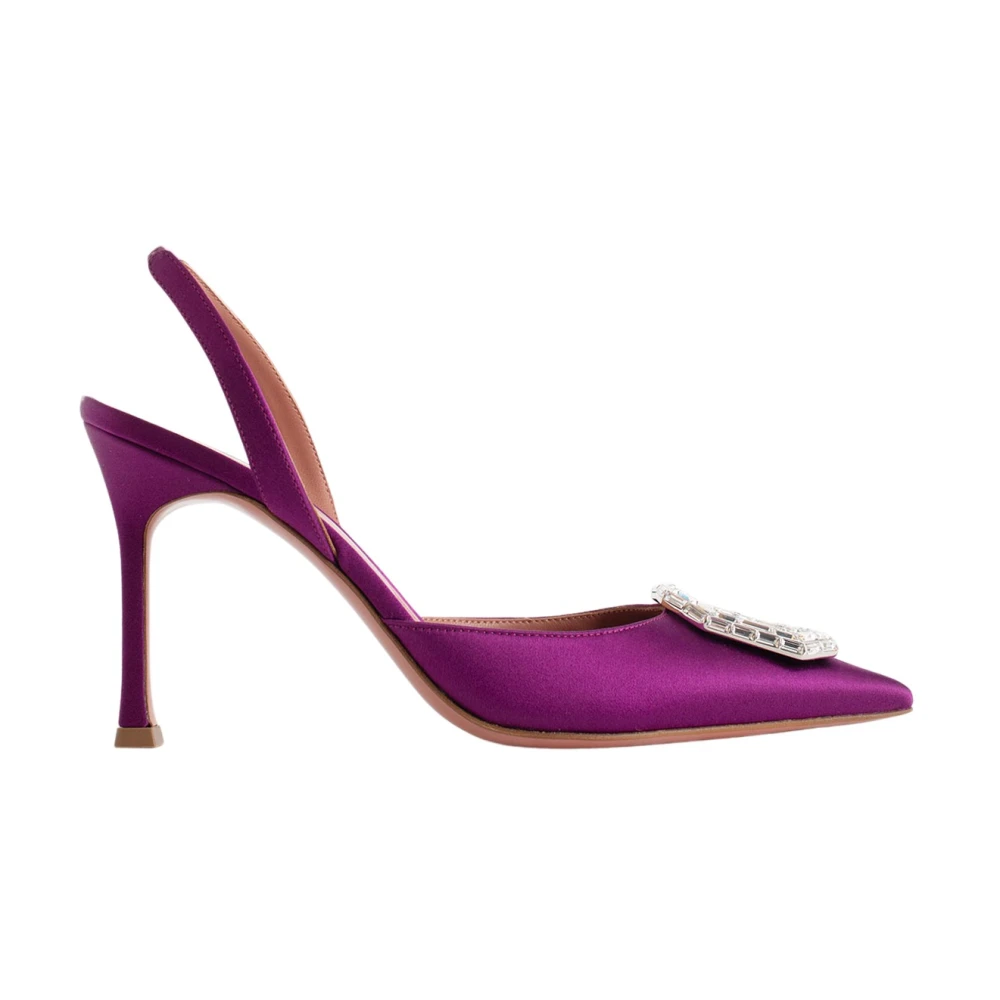 Amina Muaddi Amethyst Satin Camelia Slingback Pumps Purple, Dam