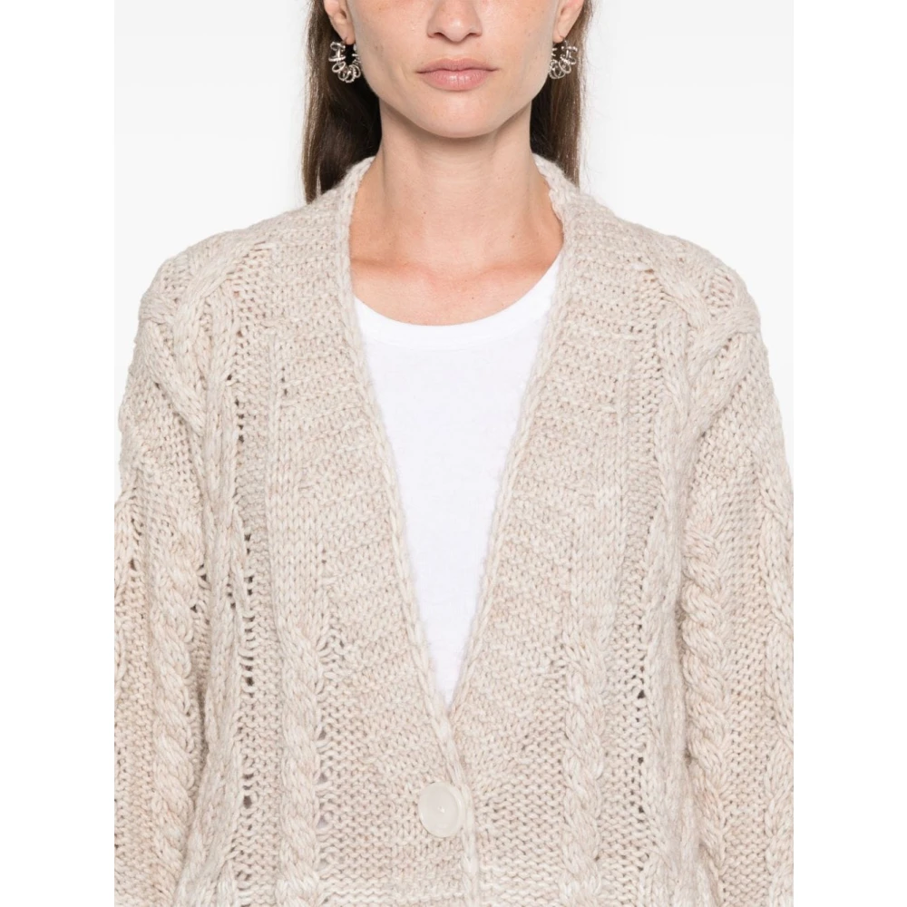 Liu Jo Grijze Gebreide Cardigan Sweater Aw24 Beige Dames
