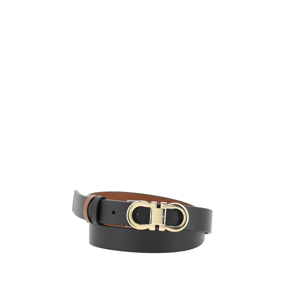 Ferragamo Reversible Leather Belt With Gancini Buckle - Female - Belts - Black - 85 Cm - Accessories