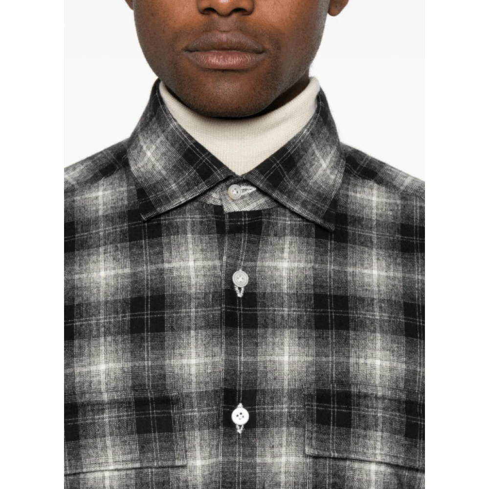 Kiton Zwarte Flanellen Overhemd met Knoopsluiting Black Heren