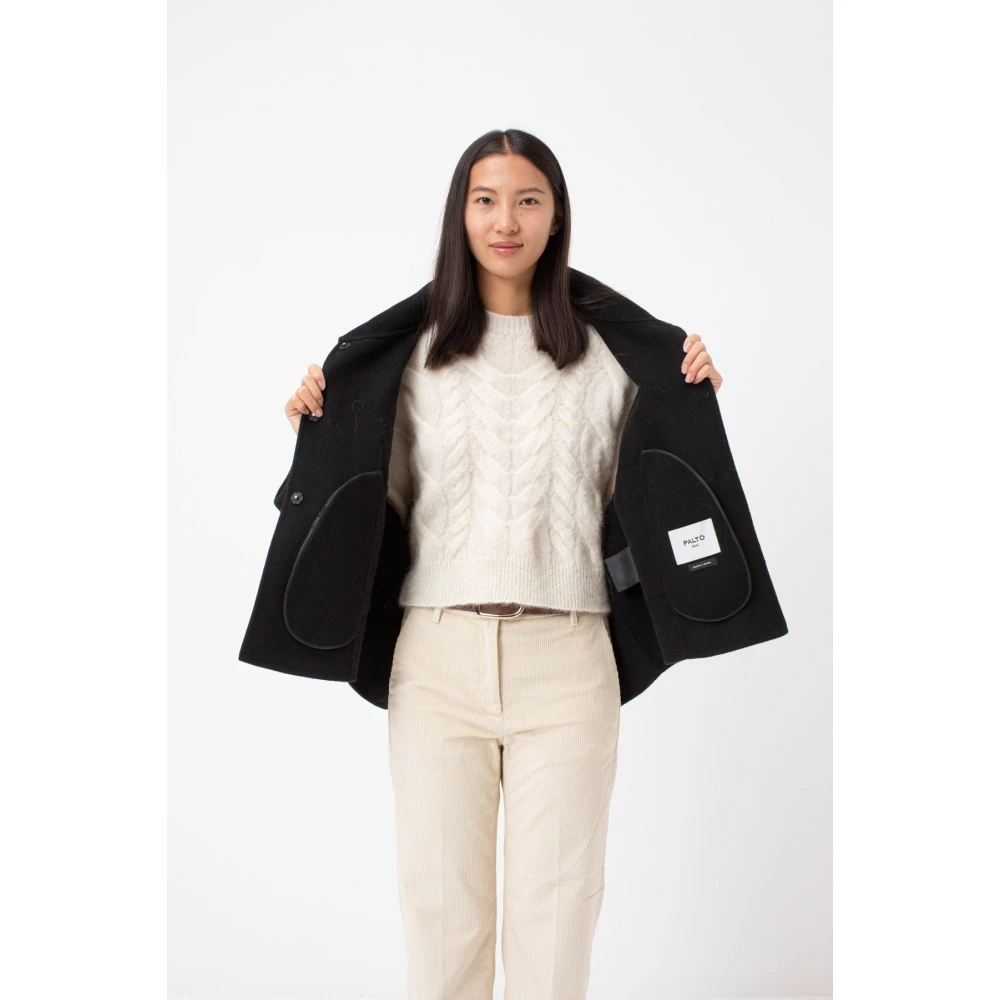 Paltò Zwarte wollen cape met wijde mouwen Black Dames