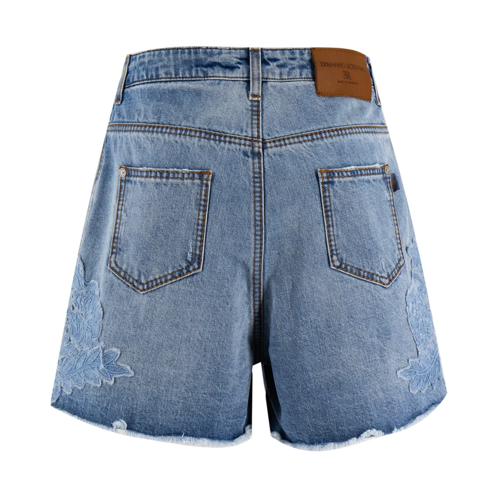 Ermanno Scervino Denim Bloemen Applicatie High Waist Shorts Blue Dames
