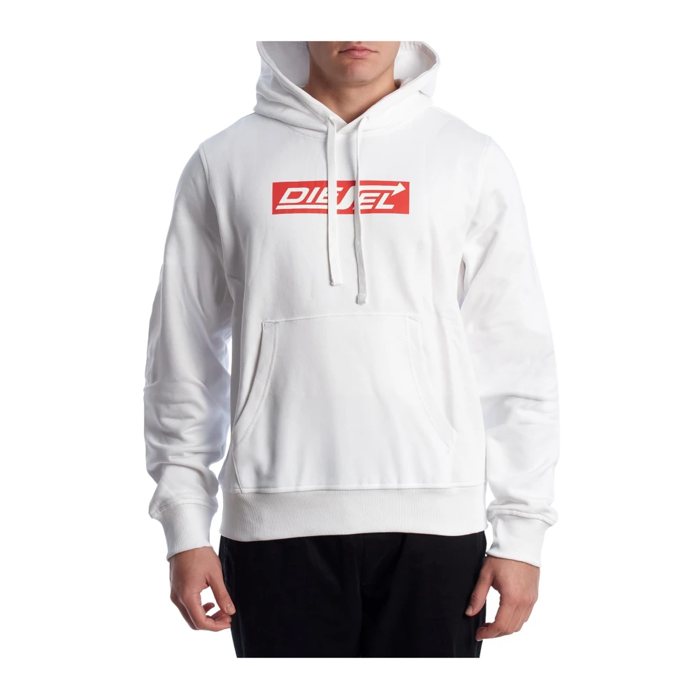 Diesel Mannelijk Wit Hoodies & Sweatvesten Heren, L, Katoen, Graphic Logo Hoodie