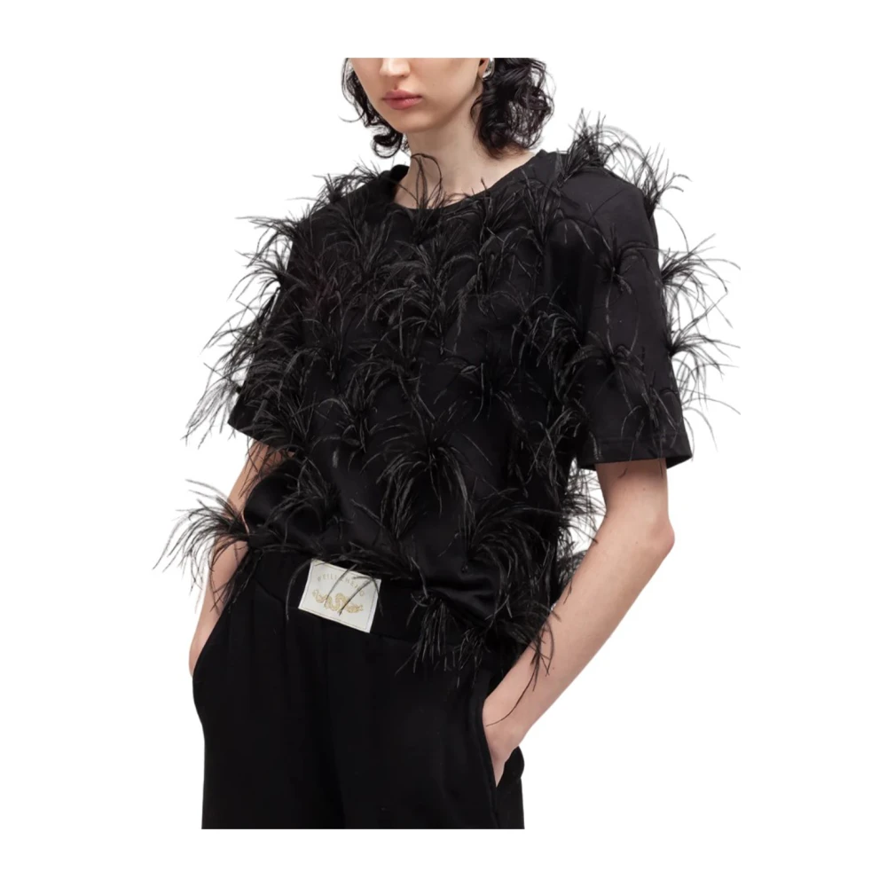 Weili Zheng Verenapplicatie Korte Mouw T-shirt Black Dames