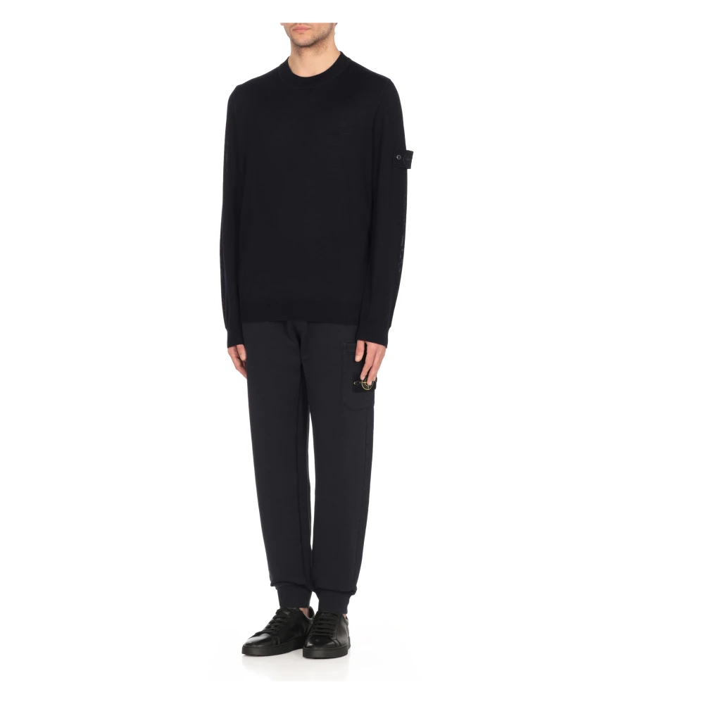 Stone Island Blauwe Wollen Trui met Logopatch Blue Heren