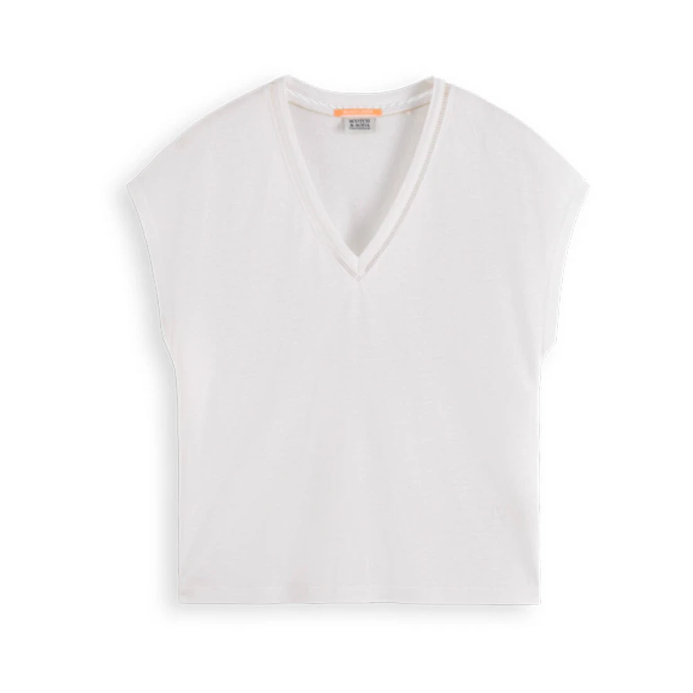 SCOTCH & SODA Dames Tops & T-shirts V-neck Ladder Detail Loose Fit T-shirt Wit