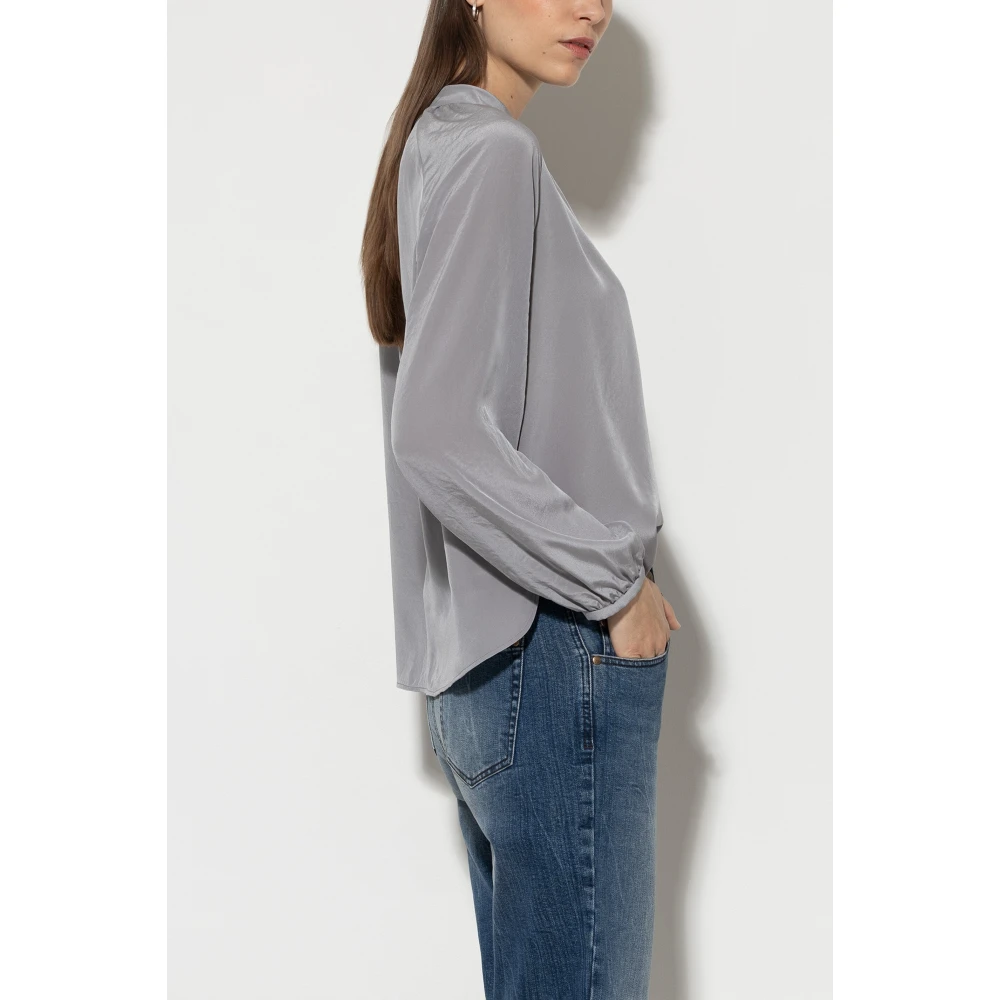 LUISA CERANO Flowing Techno-Silk Tunic Blouse Gray Dames