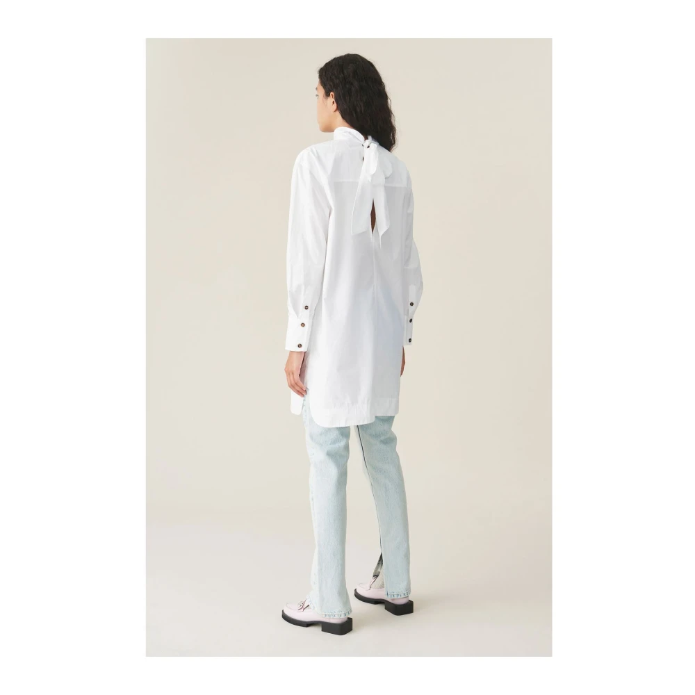 Ganni Witte Katoenen Overhemdjurk White Dames