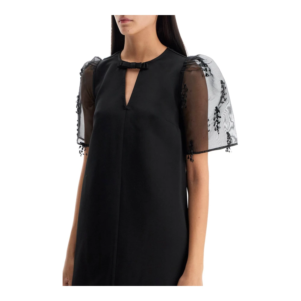 Ganni Organza-mouw midi jurk met franjes Black Dames