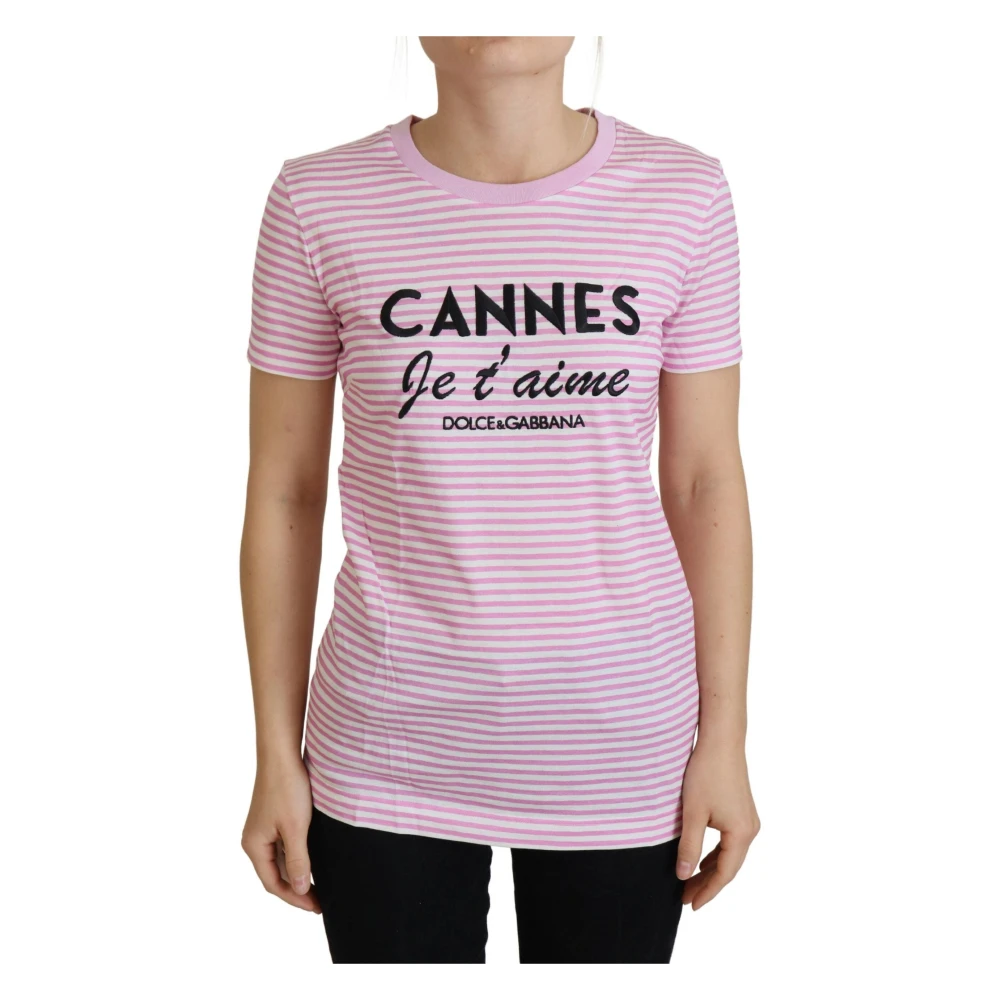 Dolce & Gabbana Wit Roze Cannes Exclusieve T-shirt White Dames
