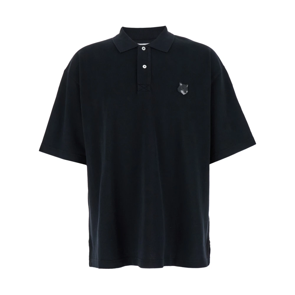 Maison Kitsuné Zwarte Katoenen Poloshirt Klassieke Kraag Black Heren