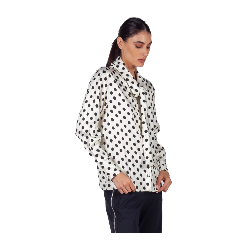 Msgm Satin overhemd met polka dot sjaalkraag Beige Dames
