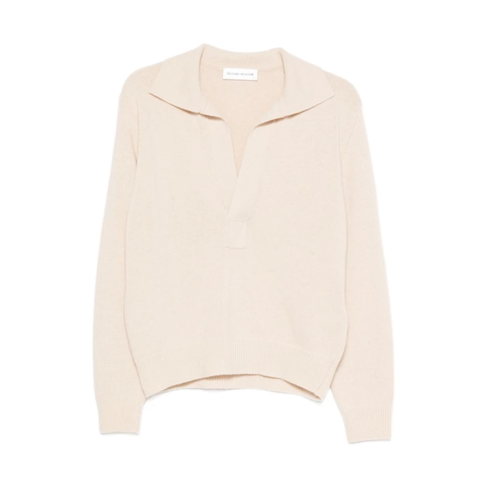 Victoria Beckham , V-Neck Knitwear, Female, Beige, S, V-Neck Knitwear
