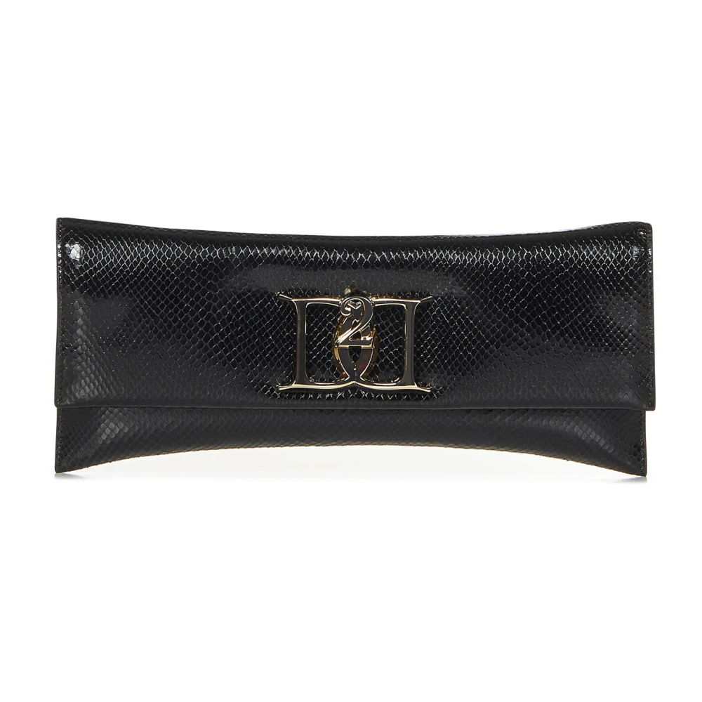 Dsquared2 Zwarte Slangeffect Leren Double D Clutch Black Dames