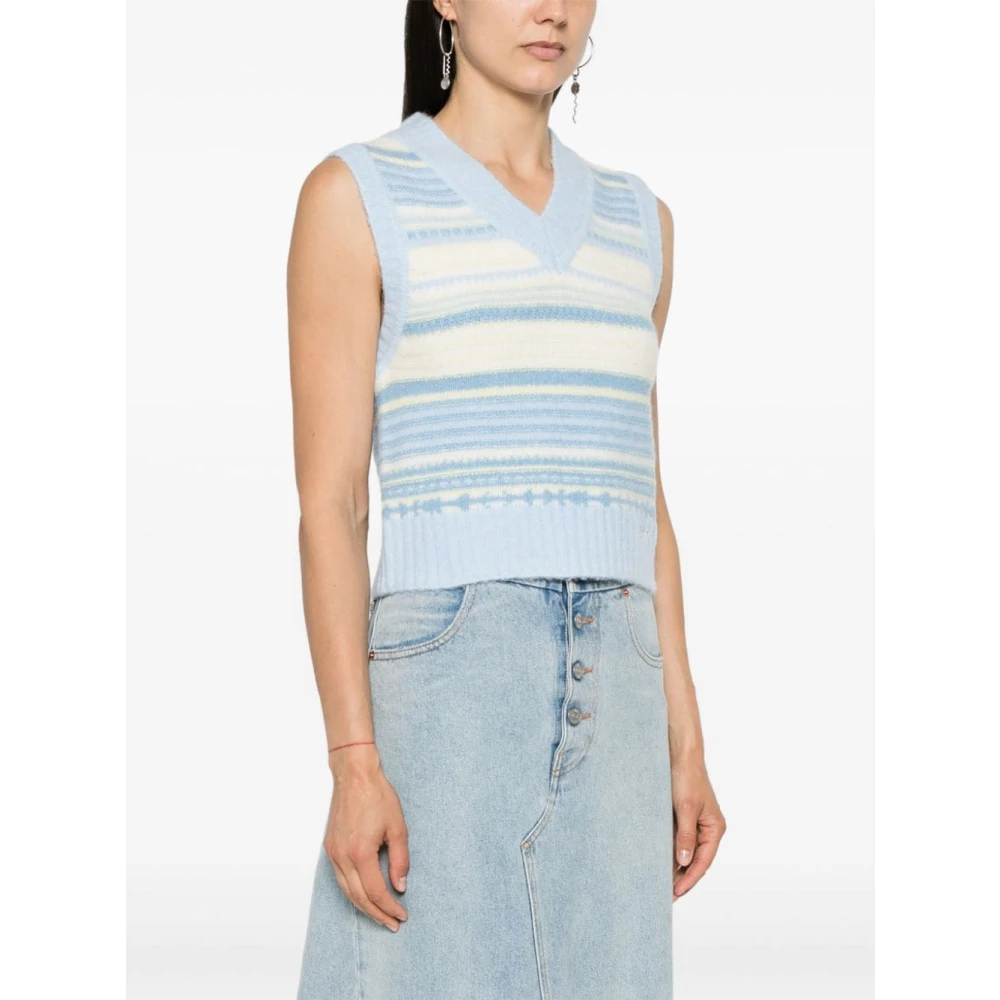 Ganni Gestreepte Mouwloze Trui Blue Dames