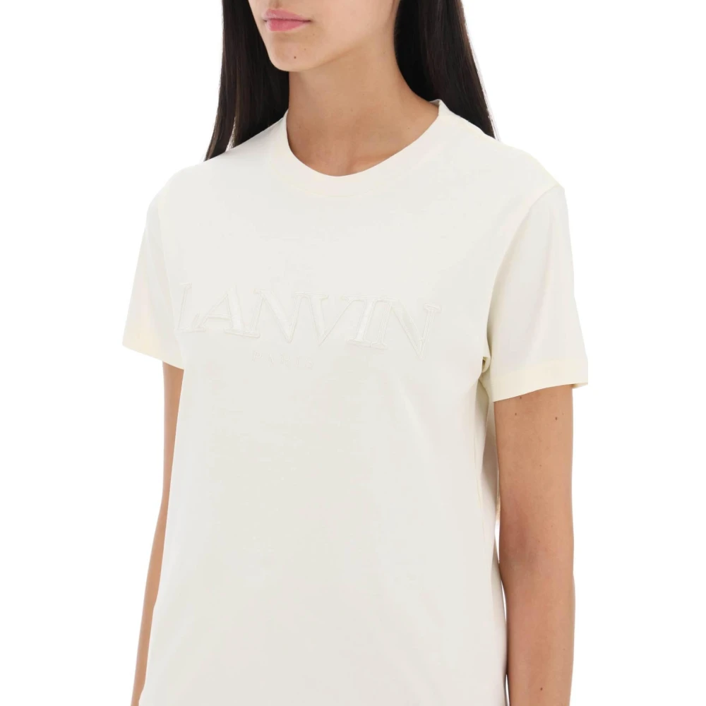 Lanvin Logo Geborduurd T-Shirt White Dames