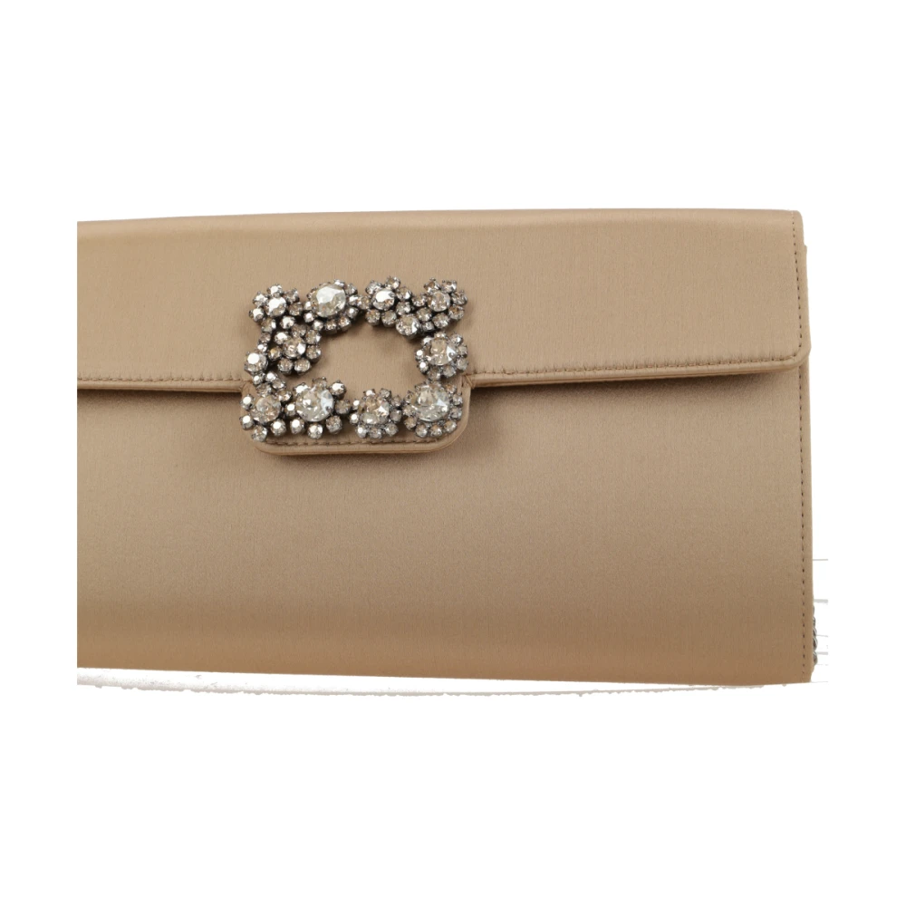 Roger Vivier Donker Beige Satijnen Clutch met Ketting Beige Dames