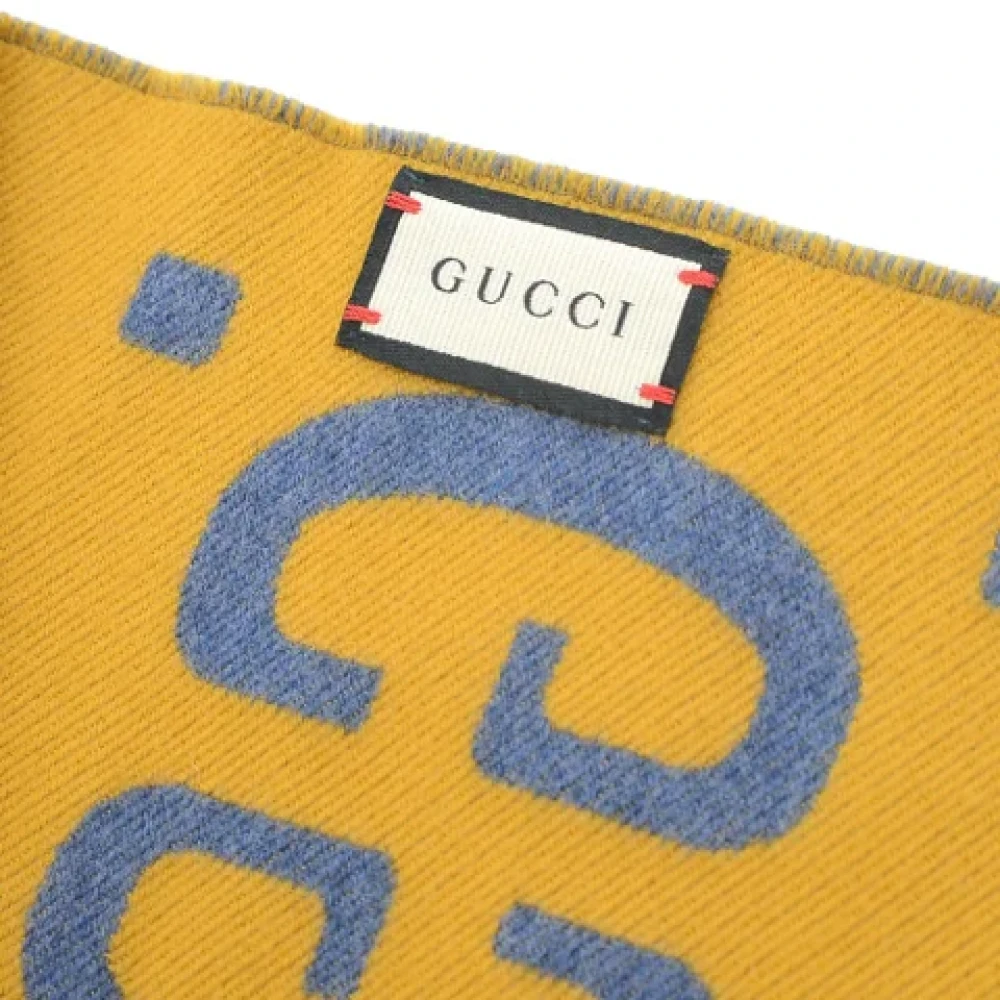 Gucci Vintage Tweedehands Blauwe Wol Gucci Sjaal Blue Dames