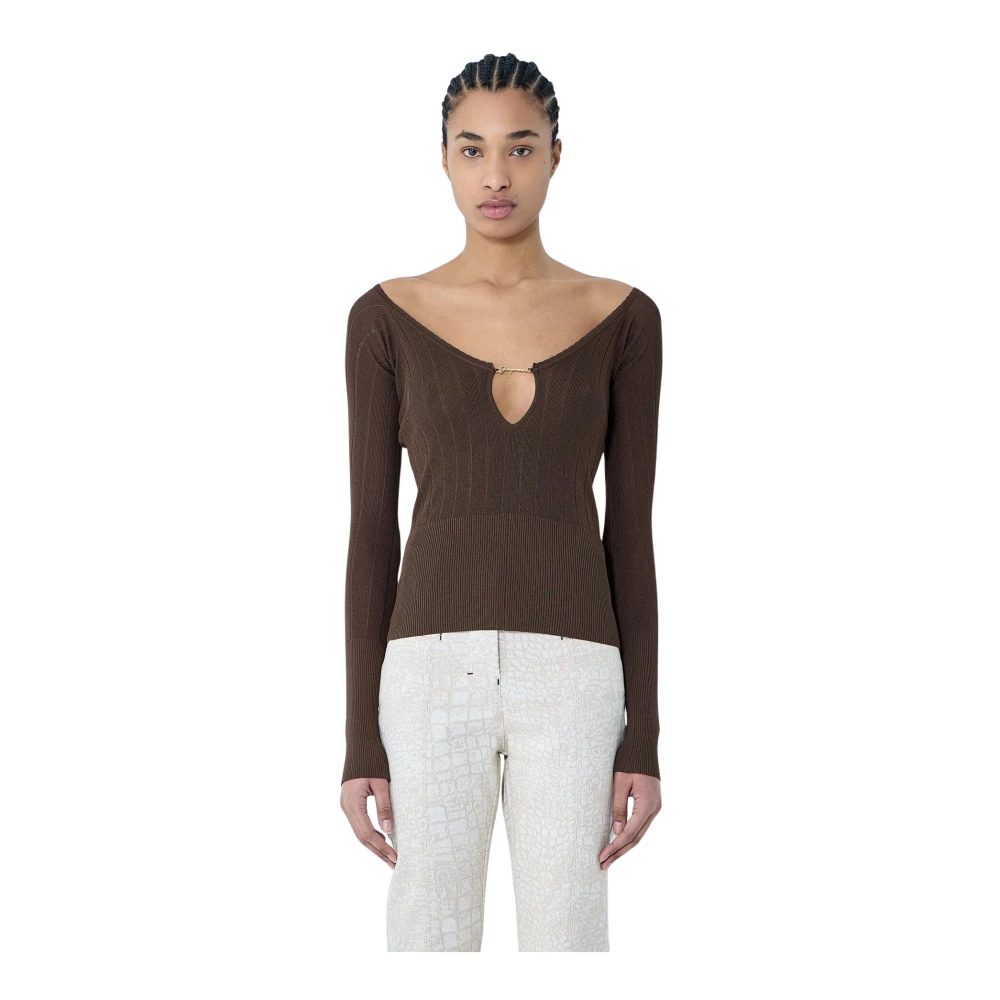 Jacquemus Brown V-Neck Knitwear, Female, M, Le Haut Pralu Top