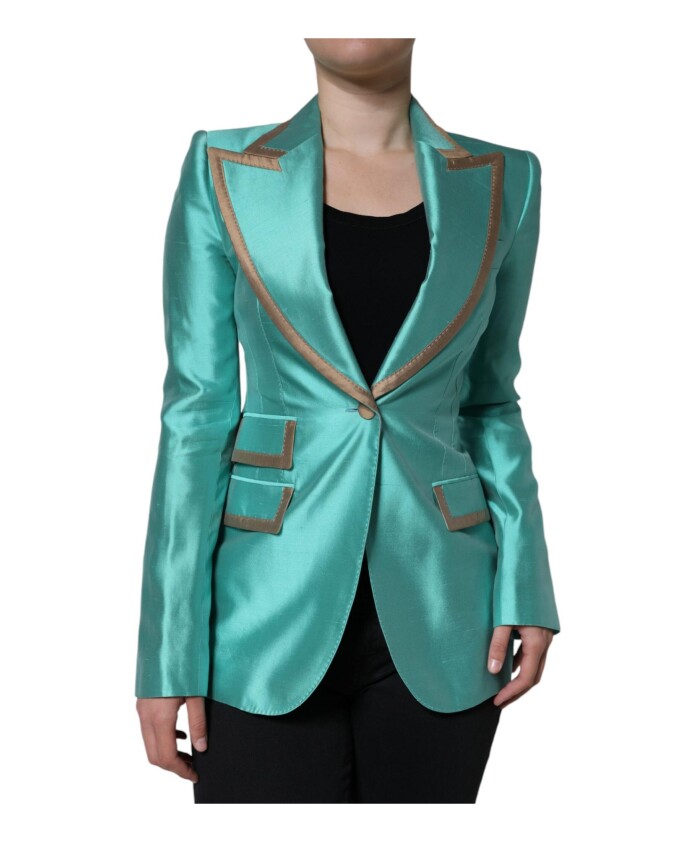 blazer-en-soie-vert-metallique-avec-revers-pointus