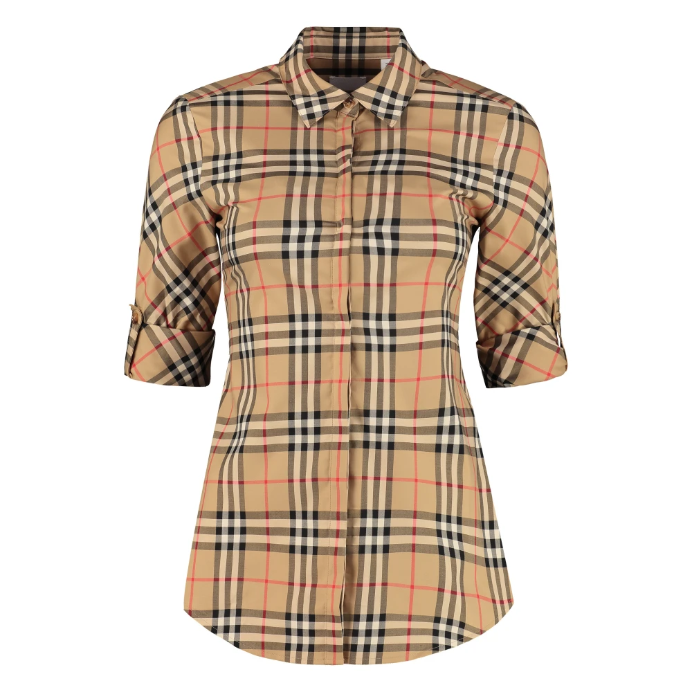 Burberry Geruite katoenen overhemd Beige Dames