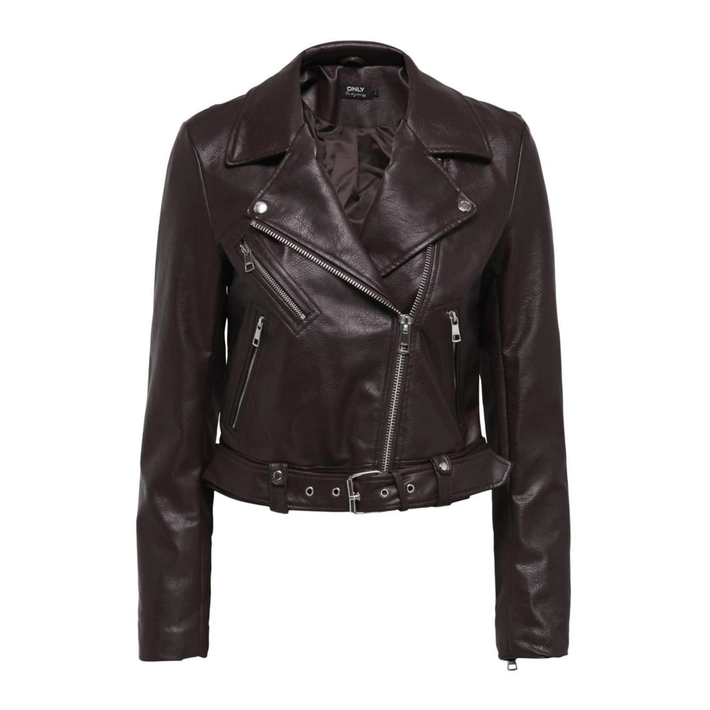 Only Bruine Faux Leren Bikerjas Brown Dames
