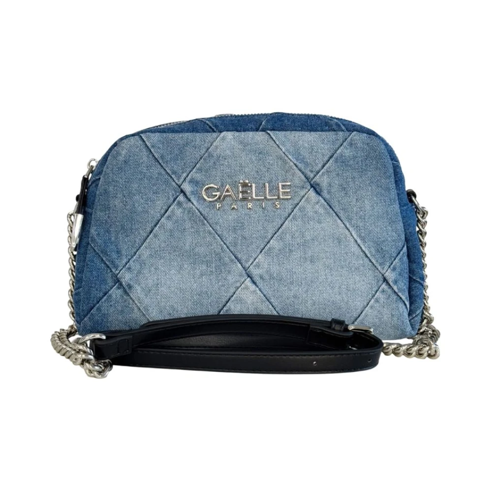 Gaëlle Paris Denim Gewatteerde Schoudertas met Kettingriem Blue Dames