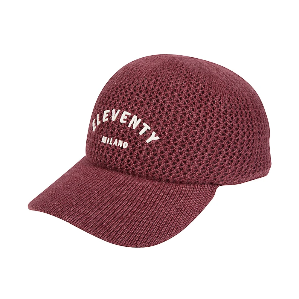 Eleventy Men's Red Hats & Caps, One Size, Cashmere Baseball Cap With Crochet Embroidery