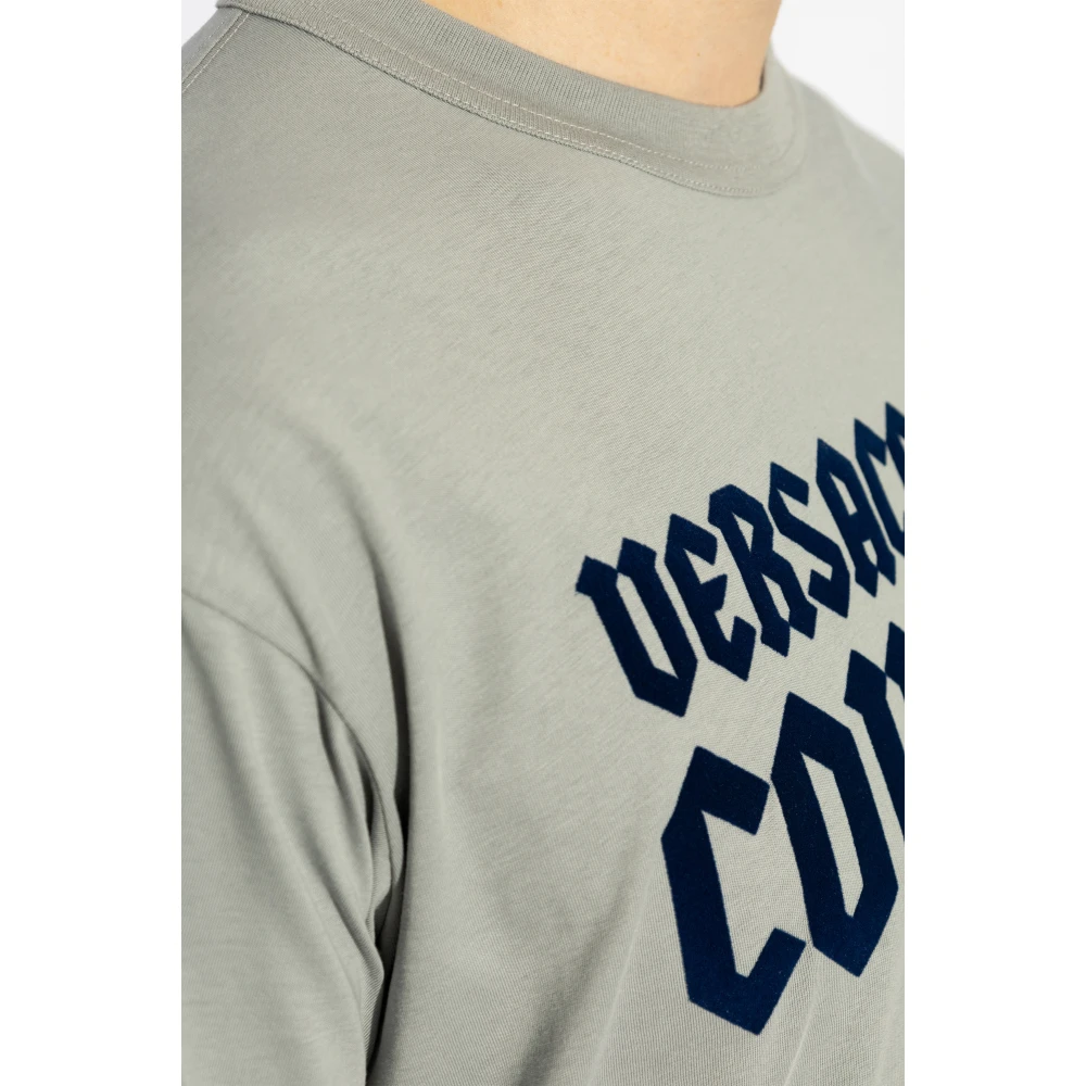 Versace Jeans Couture T-shirt met fluwelen logo Gray Heren