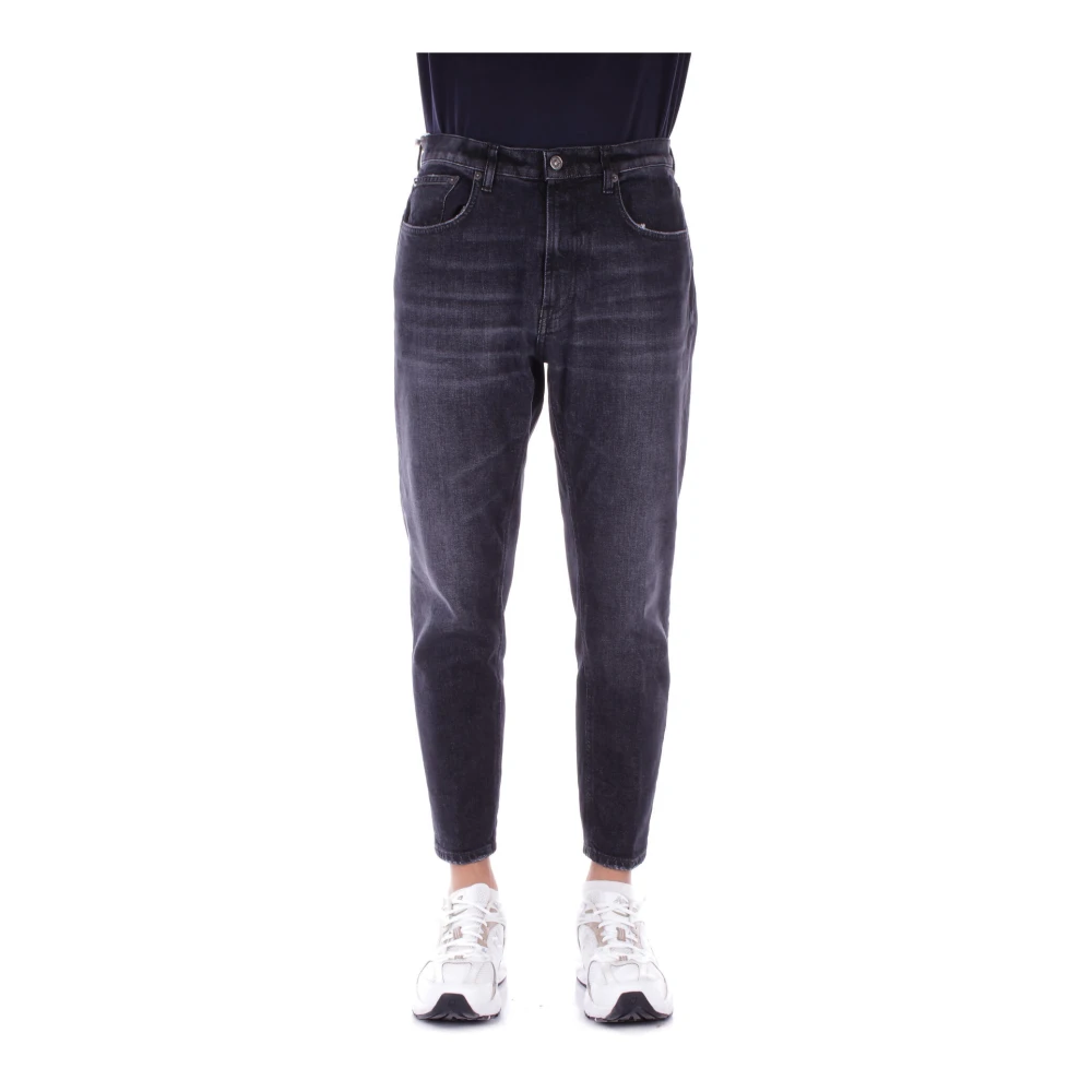 Dondup Zwarte Logo Jeans Knopen Rits Zakken Black Heren