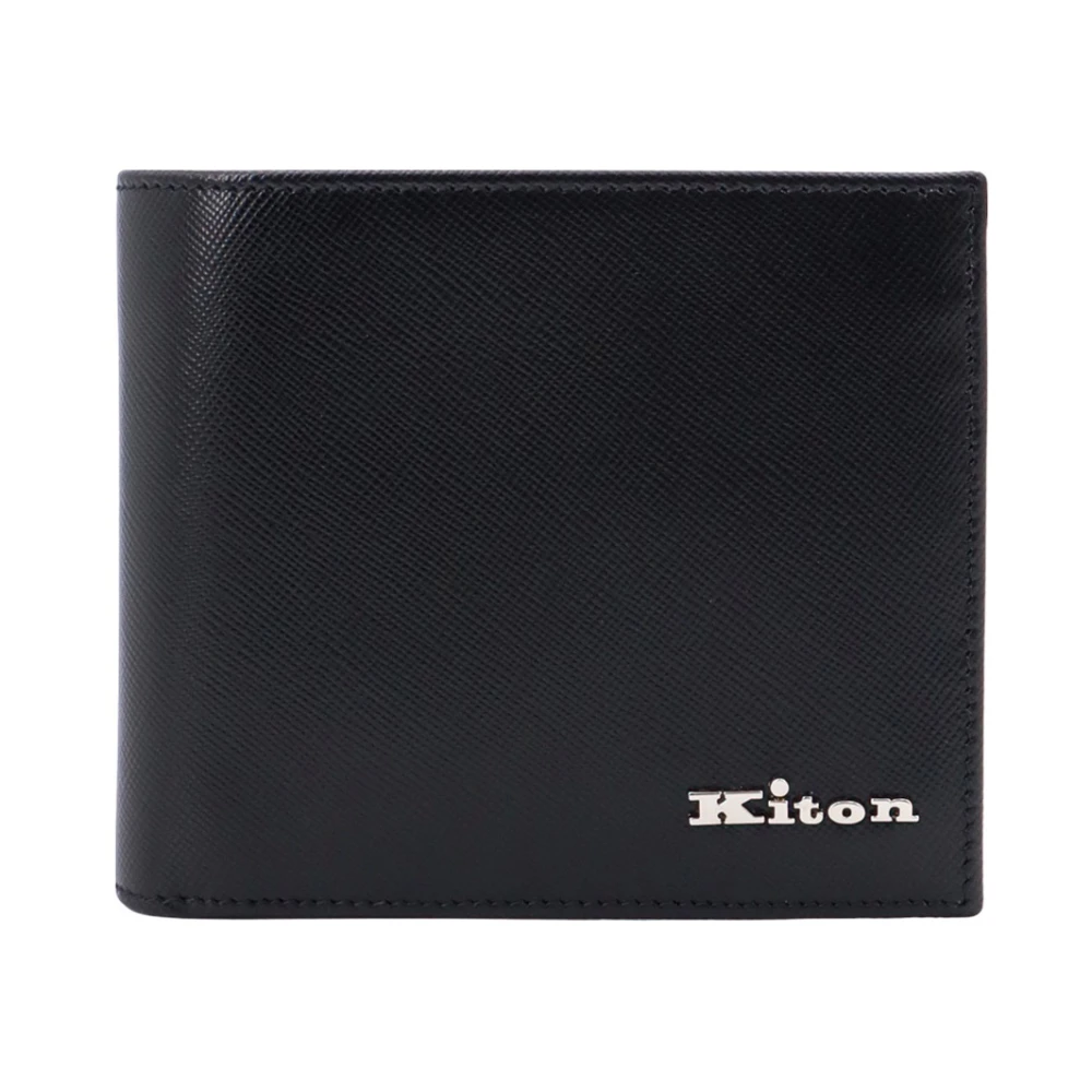 Kiton Leren portemonnee met metalen logo Black Heren