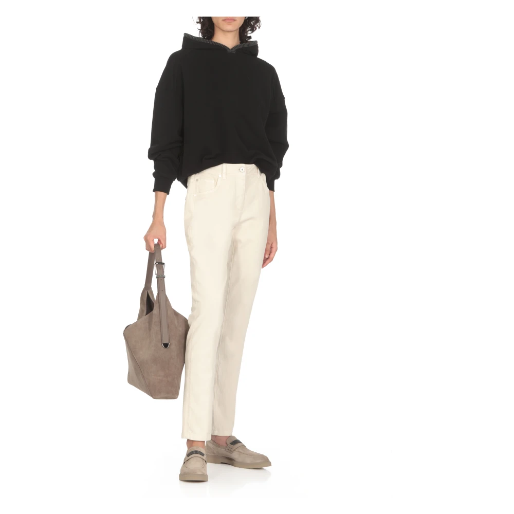 BRUNELLO CUCINELLI Zwarte Katoenen Hoodie met Messing Details Black Dames