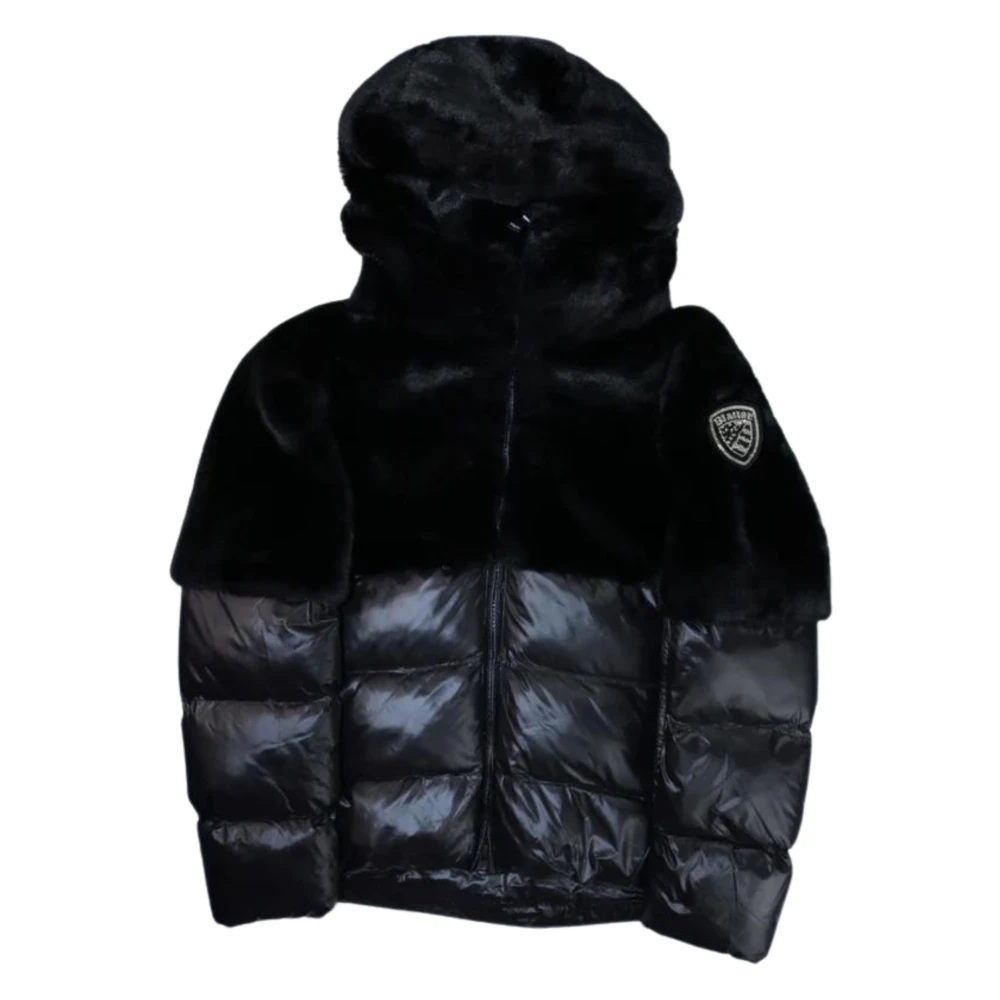 Blauer Zwarte Gewatteerde Bontjas Black Dames