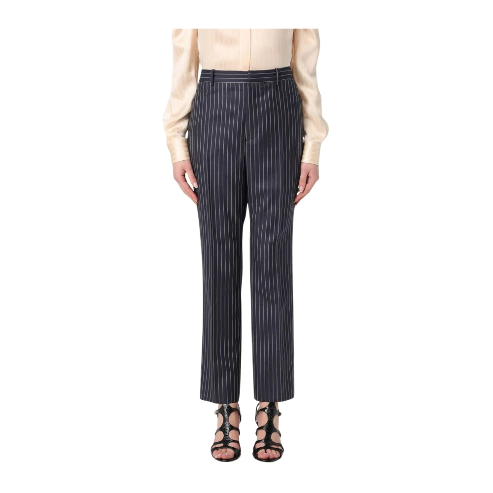 Tom Ford Women's Blue Straight Trousers, S, Pinstripe Trousers
