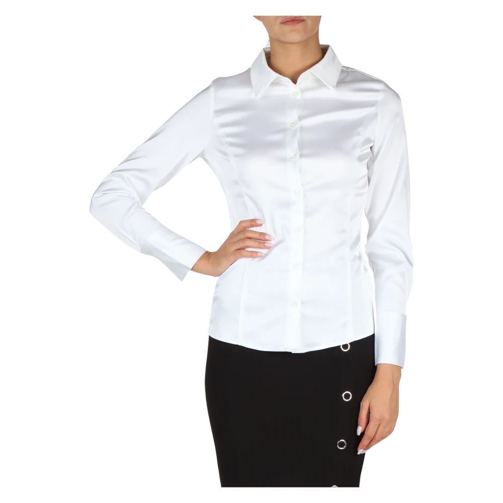 Guess Stretch Satijnen Overhemd | Klassieke Lange Mouw White Dames
